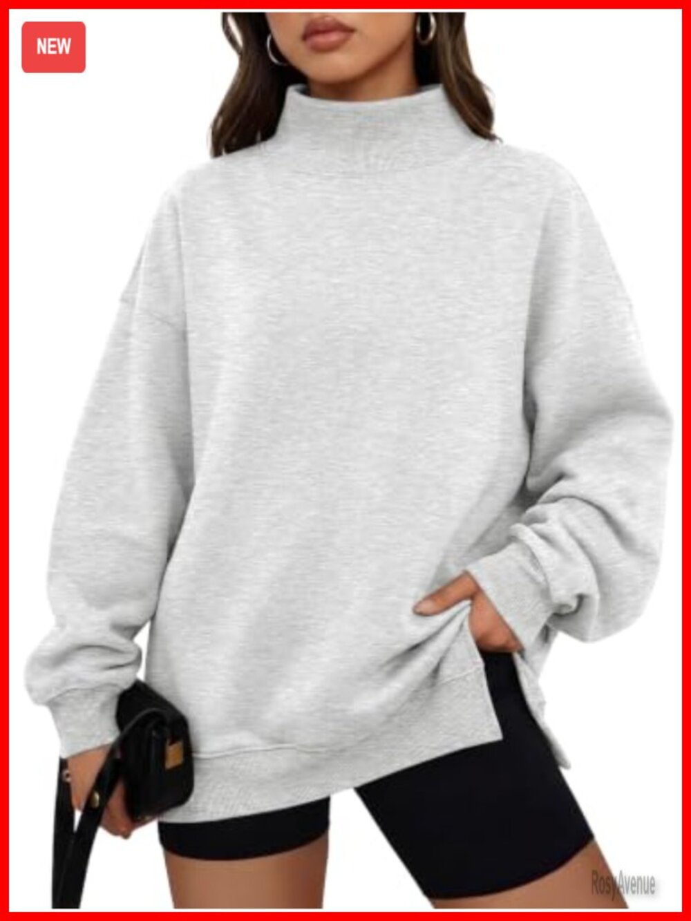 Mock Neck Oversized Fleece Sweatshirt Pullover Drop Shoulder